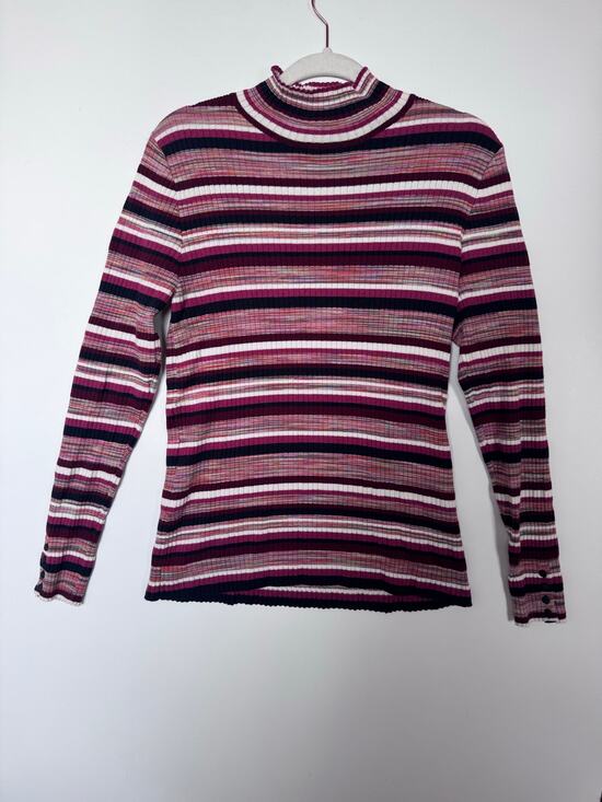 Sezane Sweaters - Sézane Ribbed Mock Neck Striped Knit Sweater Button Cuff XXL